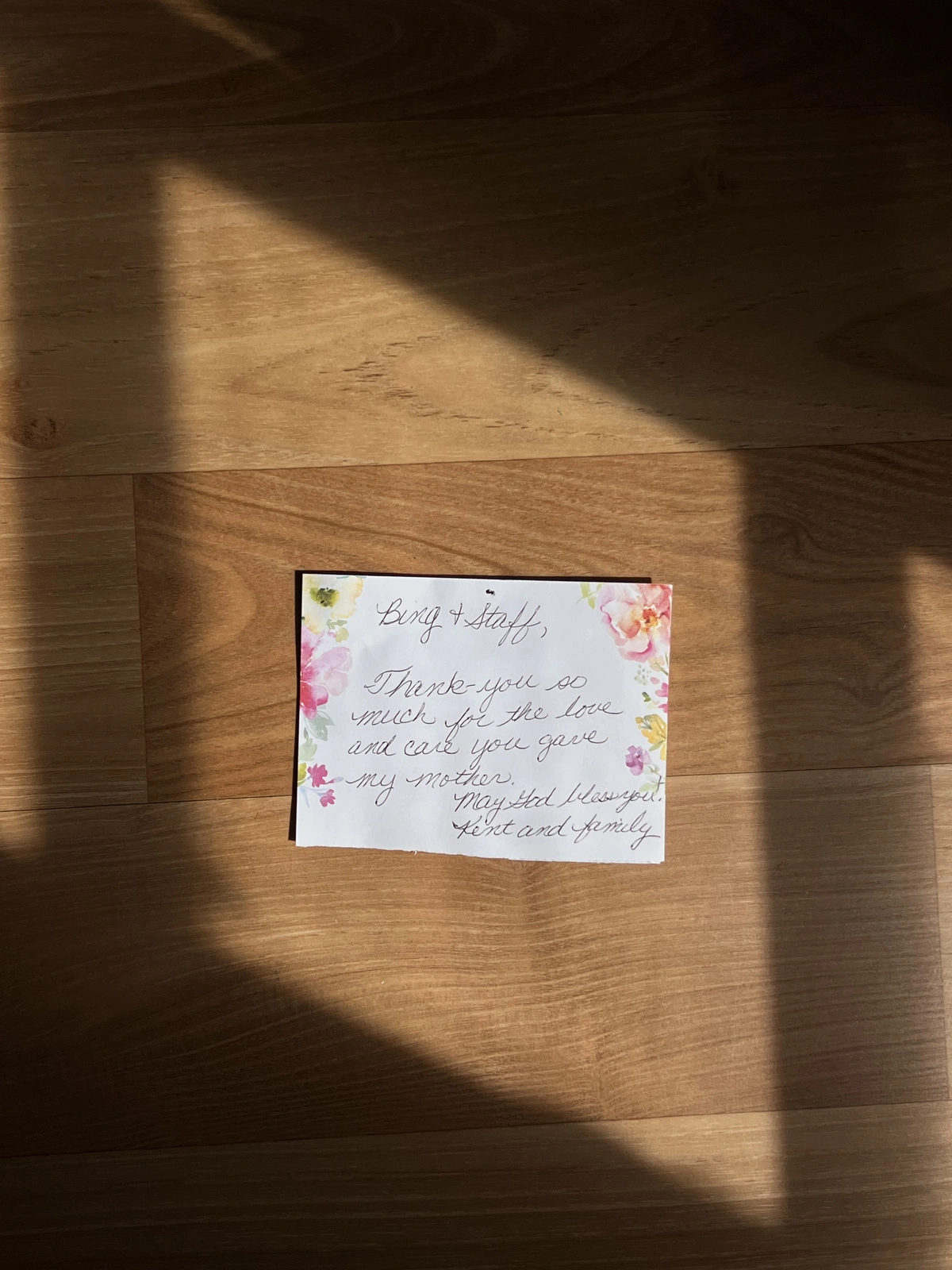 Handwritten letter from Kent and Family