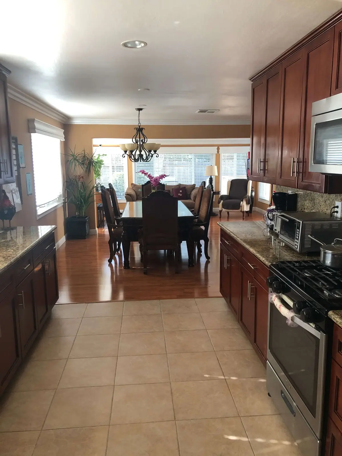 Cozy bedroom with wooden headboard